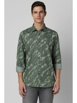 Peter England - Men Green Slim Fit Printed Collar Neck Casual Shirt
