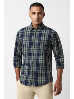 Peter England - Men Navy Blue Slim Fit Checks Collar Neck Casual Shirt