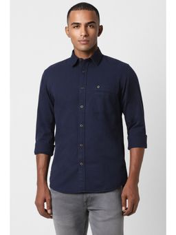 Peter England - Men Navy Blue Slim Fit Solid Collar Neck Casual Shirt