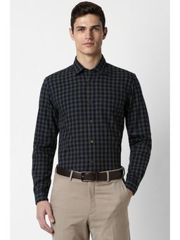 Peter England - Men Grey Slim Fit Checks Collar Neck Formal Shirt