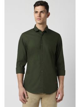 Peter England - Men Green Slim Fit Solid Collar Neck Casual Shirt
