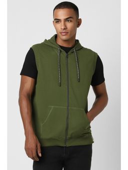 Peter England - Men Olive Regular Fit Solid Hooded Sweatshirt