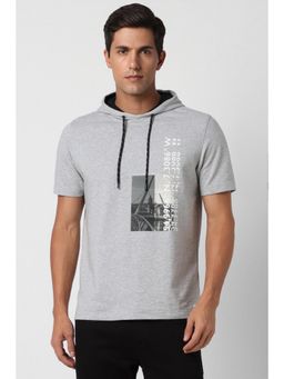 Peter England - Men Grey Regular Fit Graphic Hooded Sweatshirt