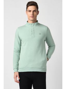 Peter England - Men Green Regular Fit Solid High Neck Sweatshirt