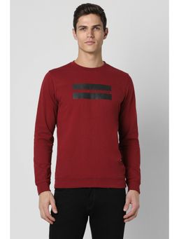 Peter England - Men Maroon Slim Fit Graphic Round Neck Sweatshirt