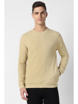 Peter England - Men Beige Slim Fit Solid Round Neck Sweatshirt