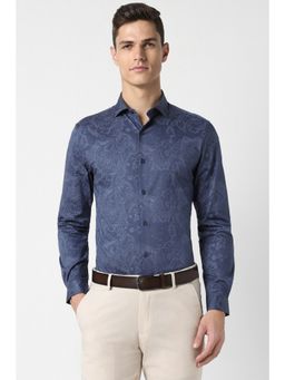 Peter England - Men Navy Blue Super Slim Fit Printed Collar Neck Formal Shirt