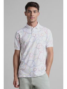 Simon Carter - Men White Slim Fit Printed Collar Neck Polo T-Shirt