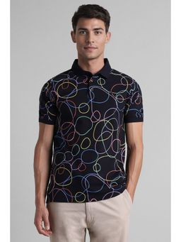 Simon Carter - Men Black Slim Fit Printed Collar Neck Polo T-Shirt