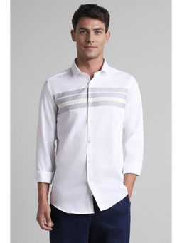 Simon Carter - Men White Slim Fit Stripes Collar Neck Casual Shirt