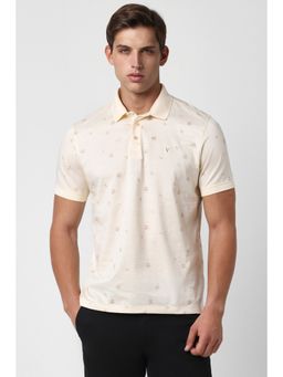 Van Heusen - Men Cream Regular Fit Printed Collar Neck Polo T-Shirt