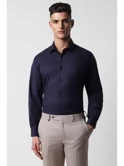 Van Heusen - Men Navy Blue Regular Fit Solid Collar Neck Formal Shirt