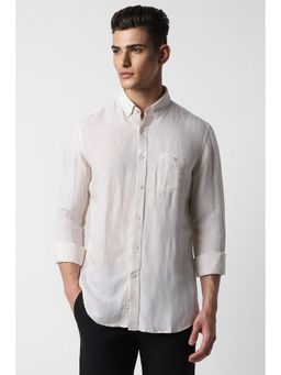 Van Heusen - Men White Slim Fit Solid Collar Neck Casual Shirt