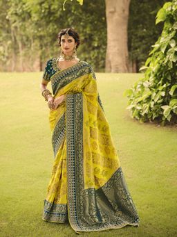 Odette - Womens Green Dola Silk Saree with Unstitched Blouse