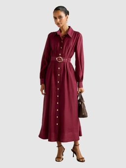 Forever New - Evelyn Petite Seam Detail Maroon Midi Dress