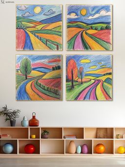 Nestroots - Serene Path Through Lush Kids Room Wall Painting with Gold Floating Frame (Pack of 4)