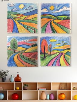 Nestroots - Serene Path Through Lush Canvas Kids Room Wall Painting - Multi-Color Stretch (Pack of 4)