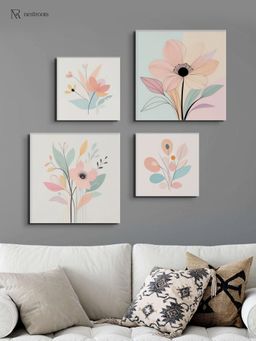 Nestroots - Sophisticated Floral Art Quartet Canvas Wall Painting - Multi-Color Stretch (Pack of 4)