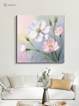 Nestroots - Delicate Pink and White Blooms Canvas Printed Wall Painting - Multi-Color Stretch