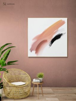 Nestroots - Dynamic Black and White Brushstroke Canvas Printed Wall Painting with Gold Floating Frame