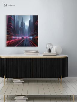 Nestroots - Neon Cityscape Canvas Art Print Printed Wall Painting - Multi-Color Stretch