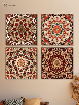 Nestroots - Vibrant Floral Art Collection Wall Painting with Black Floating Frame (Pack of 4)