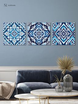 Nestroots - Blue and White Tile Collection Call Wall Painting - Multi-Color Stretch (Pack of 3)