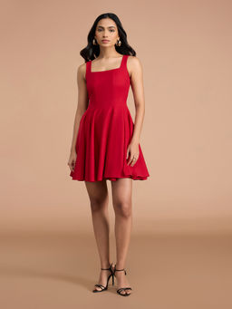 RSVP by Nykaa Fashion - Red Square Neck Sleeveless Panelled Mini Dress