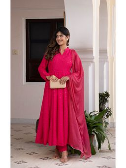 SUTRA CLOTHING - Sparkling Pink Anarkali Kurta & Pant with Dupatta (Set of 3)
