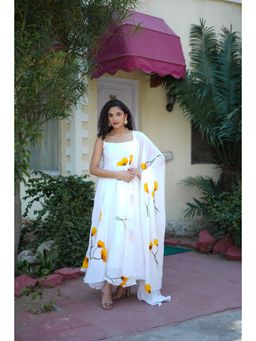 SUTRA CLOTHING - White Angel Anarkali Kurta & Pant with Dupatta (Set of 3)