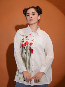 KAFTANIZE - White Floral Embroidered Full Sleeve Shirt