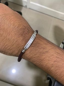 METALM - 925 Silver Cz Brown Bar Bracelet for Men