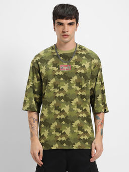 Bewakoof - Men's Green All Over Printed Oversized T-shirt