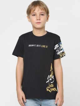 Jack & Jones Junior - Boys Black Slogan Print T-shirt