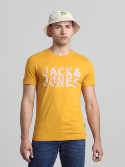 Jack & Jones - Yellow Slim Fit Typography T-Shirt