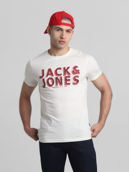 Jack & Jones - White Slim Fit Typography T-Shirt