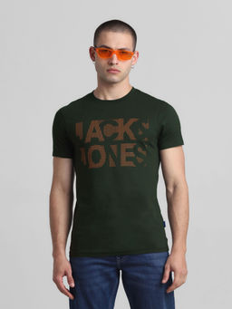 Jack & Jones - Green Slim Fit Typography T-Shirt