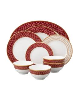 Noritake - Red Geometric Porcelain Dinner Set