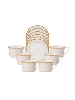 Noritake - White Geometric Bone China Tea Set