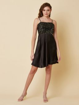Attic Salt - Black Sequins A Line Dress