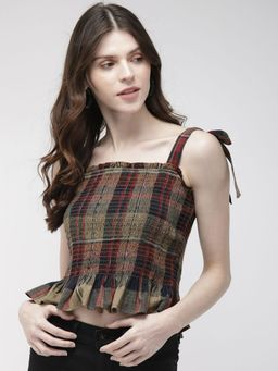 Twenty Dresses by Nykaa Fashion - Multi-Color Smocked In Checks Crop Top