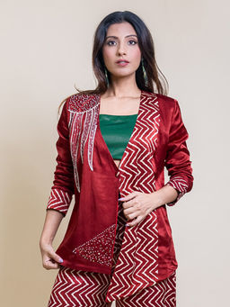 HANDME - Rich and Traditional Hand Embroidered Mushroom Silk Fusion Jacket