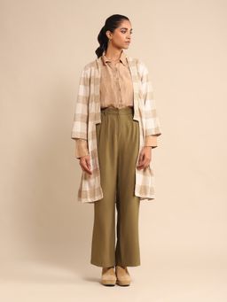 Ritu Kumar - Beige Yarn Dyed Checked Shrug