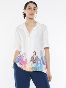RAREISM - Sandy Off White Print Relaxed Shirt