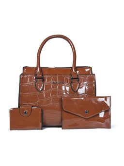 Pelle Luxur - Women Brown Satchel Bag with Pouches (M) Set of 3