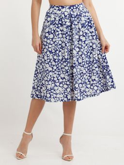 Zink London - Womens Blue Printed Skirt
