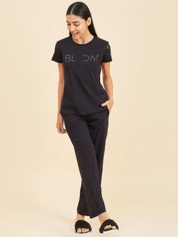 Sweet Dreams - Women Black Typo Half Sleeves T-shirt & Pyjama