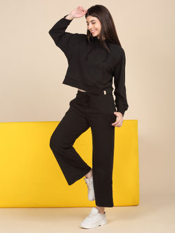 Sweet Dreams - Women Solid Black Hoodie & Pyjama