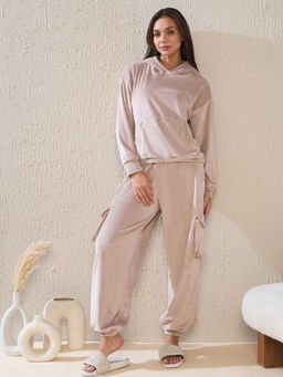 Sweet Dreams - Women Solid Full Length Beige Hoodie & Pyjama