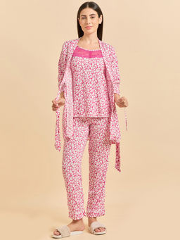 Sweet Dreams - Women Pink Printed Short Gown with Inner & Pyjama